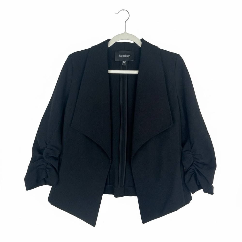 Karen Kane Black Ruched Sleeve Open Front Blazer – Size Large